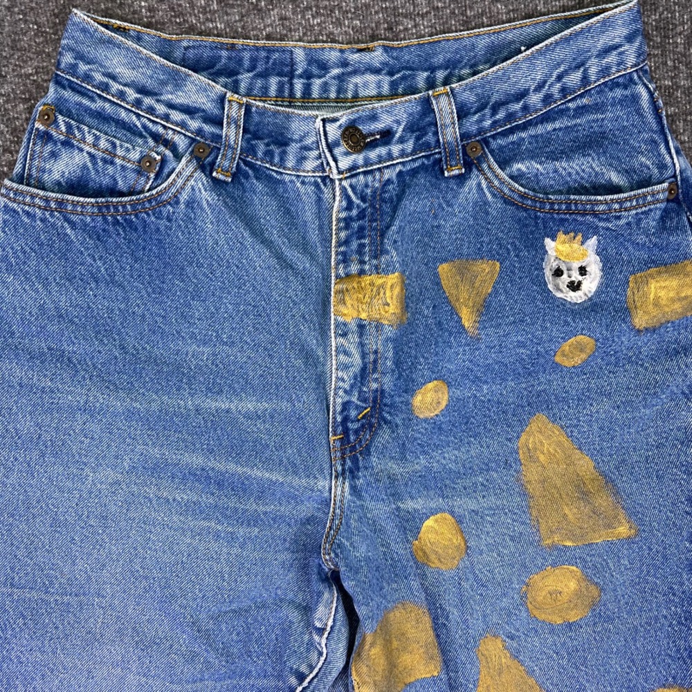 VTG 90s Levis 505 Jeans Womens 15 Blue High Rise Painted Tapered USA Made Grunge - Picture 8 of 16